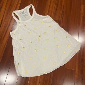 Chaser‎ White Tank Top Sleeveless Racerback Gold Stars Pattern Sleeveless Medium